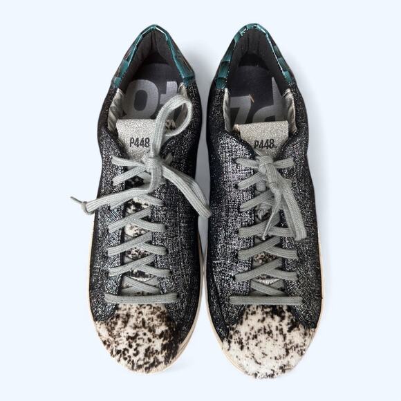 P448 John Jafar Low-Top Sneakers Metallic Glitter Pony Hair Toe Women's EU 41 - Picture 11 of 13